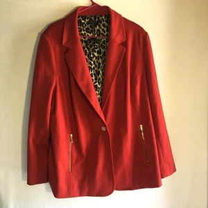 RAFAELLA SOLID RED With Leopard Print ￼an Gold Zipper BLAZER JACKET - SIZE 20 - Picture 1 of 12