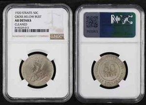 1920 STRAITS 50C CROSS BELOW BUST NGC AU DETAILS - Picture 1 of 3