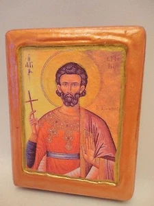 Sant'Eugenico icona cristiana greco-ortodossa bizantina oro rosa quercia - Foto 1 di 9