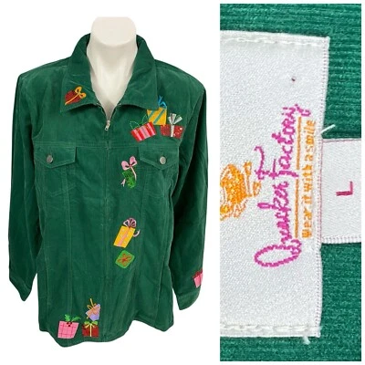 Quacker Factory Blazer Womens Large Jacket Corduroy Zip Up Christmas Holiday - Image 1 of 4