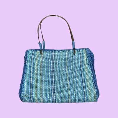 Y2K vintage blue stripe woven handbag. - Image 1 of 3