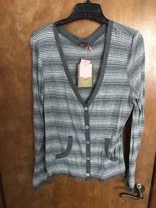 Juicy Couture Strickjacke mit Chiffon Rüschen, grau, Streifen, XL - Bild 1 von 10