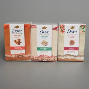 Dove Holiday Treats Sugar Cookie Pumpkin Pie Peppermint Bar Soap SET OF 3 - Picture 1 of 1