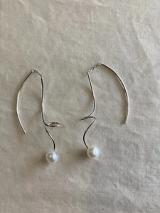 925 Sterling Silver 6.5-7mm Freshwater Cultured Pearl Twisted Threader Earrings - Picture 1 of 4