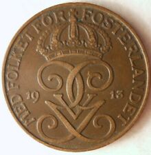 1913 SWEDEN 5 ORE - Excellent Coin - FREE SHIP - BARGAIN BIN #168