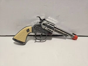 Vintage Chrome White Handle Diecast Metal Cap Gun Pistol Toy Diamond H 8" - Picture 1 of 8