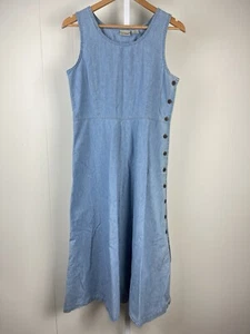 L.L. Bean Denim Maxi Dress Light Blue Sleeveless Modest Side Button Womens 8P - Picture 1 of 7