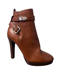 Ralph Lauren Purple Label Brown Leather Ankle Heeled Buckle Strap Size 9.5 Italy - Picture 1 of 9
