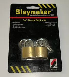 2-Pack Slaymaker Solid Brass Padlock with Keys Hardened Shackle BL20-2 New 3/4" - Picture 1 of 2