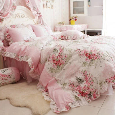 Princess Pink Floral Rose Bedding Duvet Comforter Cover Set King Queen Full Twin - Image 1 of 3
