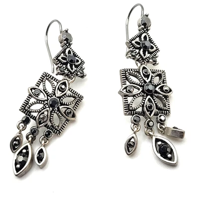 Pendientes colgantes vintage de marcasita tono plata araña 2 pulgadas Foto 1 de 4