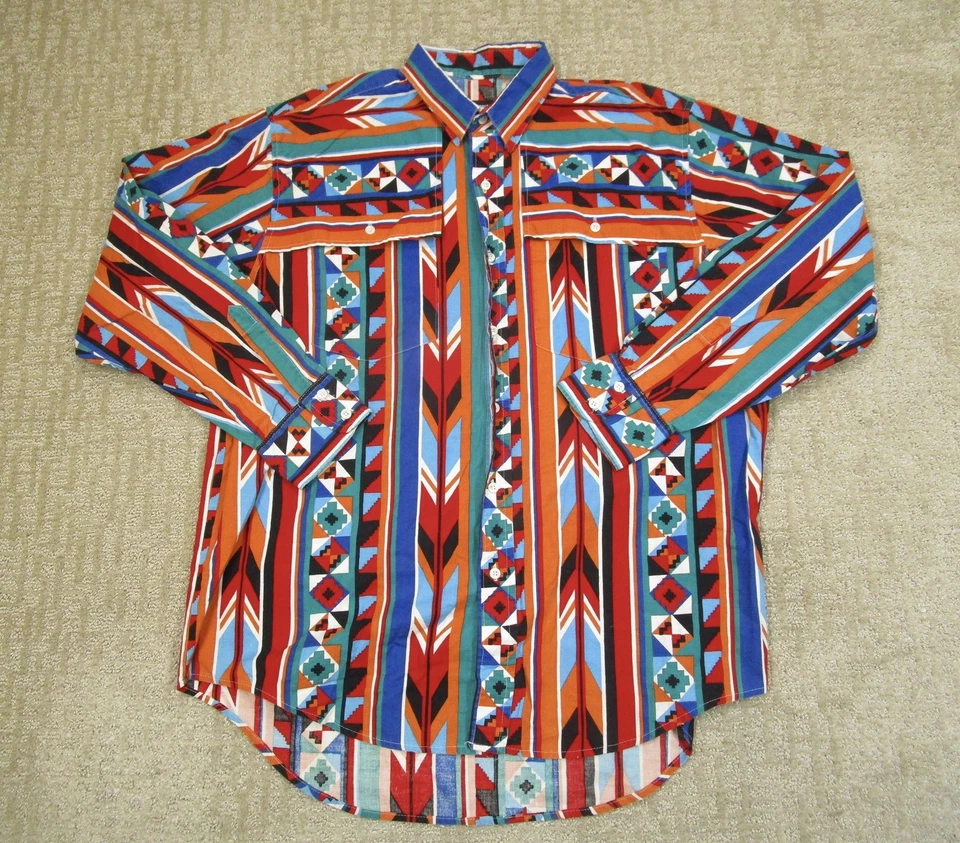 Camisa De Colección Frontier Series Para Hombre Grande Multicolor Azteca Occidental Geométrica Años 90 Foto 1 de 4