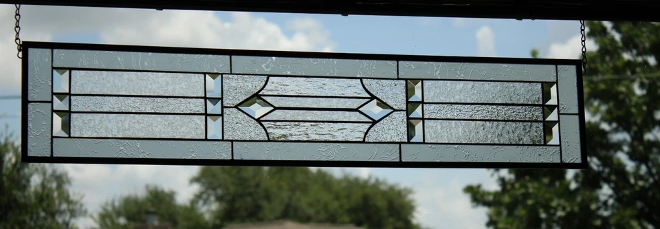 Clear, beveled stained glass window hanging sidelight ,transom ,obscure texture - Image 1 of 4