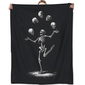 Gothic Skeleton Fleece Blanket, Soft Throw with Skull and Black Background, L... - Picture 1 of 7