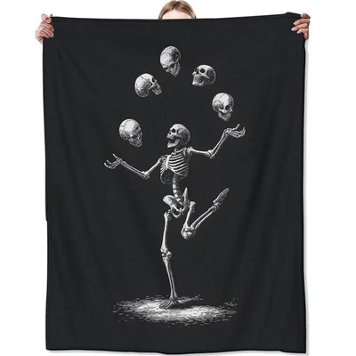 Gothic Skeleton Fleece Blanket, Soft Throw with Skull and Black Background, L... - Image 1 of 4