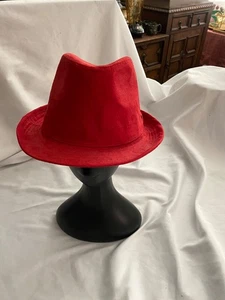 Vintage roter Fedora Hut U3i samtähnlich Statement Unisex - Bild 1 von 7