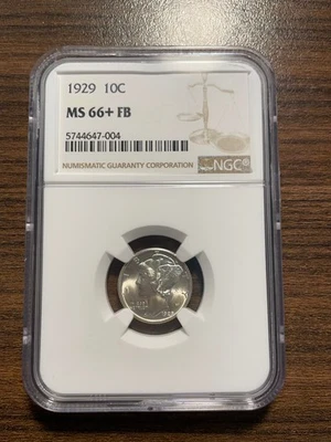 1929-P Mercury Silver Dime 10C NGC MINT STATE 66+ MS 66+ PLUS Full Band Bands FB - Image 1 of 4