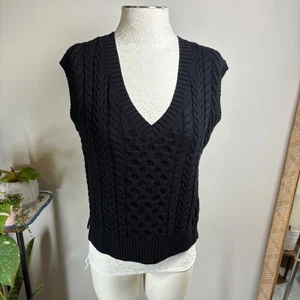 Lands' End Mujer XS ~ Chaleco Suéter Tejido con Cable Negro - PR-NUEVO SIN ETIQUETAS NUEVO - Imagen 1 de 10