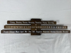 SELTEN VINTAGE NIEDERLÄNDISCHER EWIGER HOLZ WANDKALENDER DREI DIAS 26"X6" 1L - Bild 1 von 11