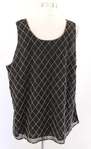 Vintage schwarz gold Pailletten Perlen Diamant geometrisches Abendtop Bluse Größe 3X Party - Bild 1 von 6
