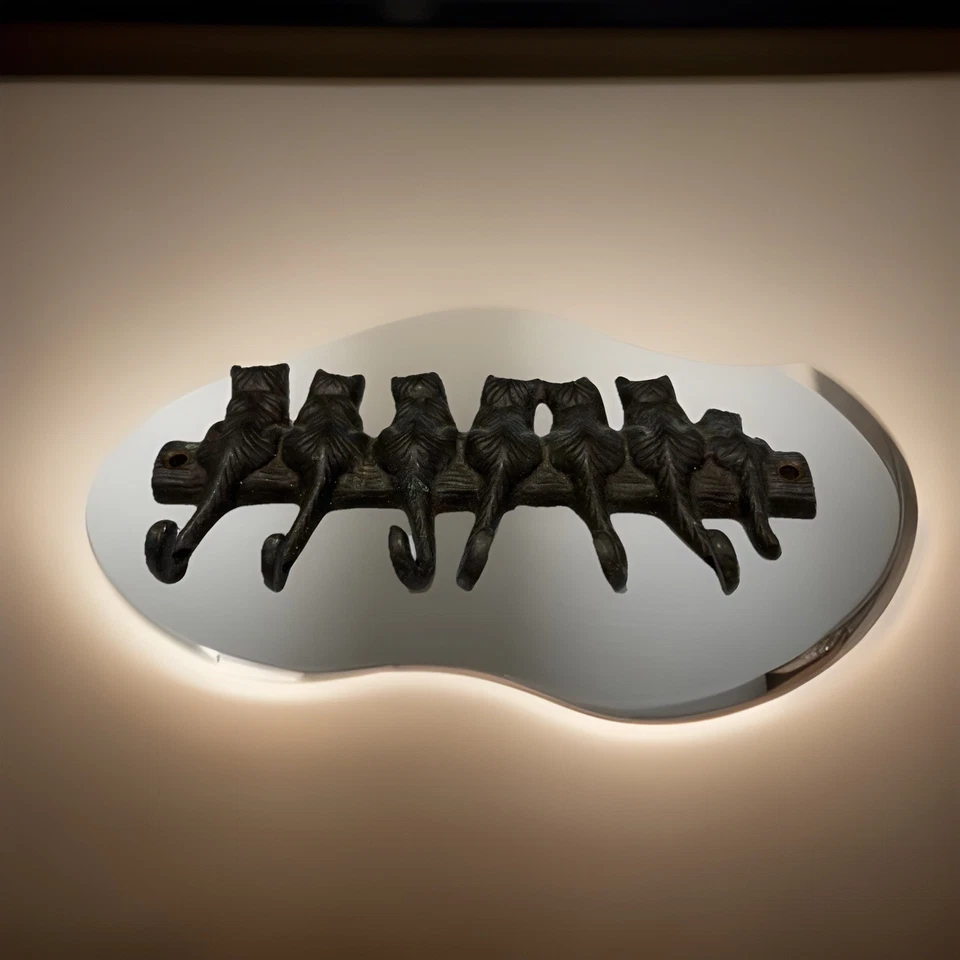 De Colección Tono Latón Colas de Gato Montaje en Pared 6 Ganchos Porta Llaves Joyería Colgador con Tornillos Foto 1 de 4