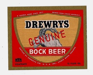 Drewrys Genuine Bock Beer Bottle Label South Bend Ind - Picture 1 of 1
