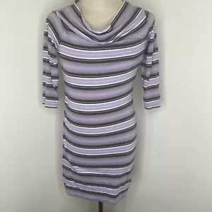 Patagonia Womens Dress Sz S 3/4 Sleeve Purple Gray Striped Cowl NecK Ruched Side - Picture 1 of 6
