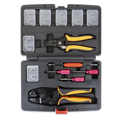 TOOL GUY REPUBLIC 13pc Deutsch Crimper Kit -Includes Crimper, 7 Dies, Wire Stripper, Removal Tools