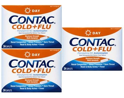Contac Resfriado y Gripe No Somnolencia Multi-Síntoma Alivio Diurno 24 Comprimidos Paquete de 3 Foto 1 de 4