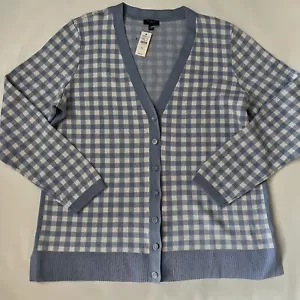 Talbots Petites Large Blue Checkered Button Up Women’s Sweater NWT - Picture 1 of 5