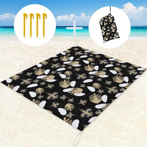New Orleans Saints Waterproof Picnic Mat 59×57in Beach Mat with Storage Bag Cover