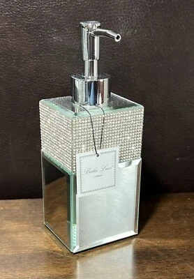 BELLA LUX NEW!!! Soap Dispenser Pump Silver Rhinestone Mirror Glass SPARKLE! - Image 1 of 4