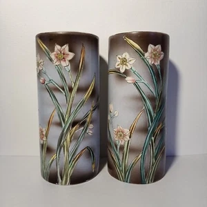 Antiguo par de soportes cilíndricos florales pintados a mano Royal Nippon Nishiki - Imagen 1 de 15