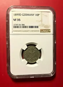 1899 D Germany 10 Pfennig, NGC VF 35 - Picture 1 of 2