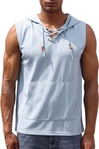 Men's Workout Hooded Tank Tops Sleeveless Summer Hoodies with Pocket (NEW) - Picture 1 of 8