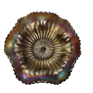 Antique Northwood Stippled Rays Amethyst Carnival Glass Ruffled Edge Bowl 5in - Picture 1 of 9