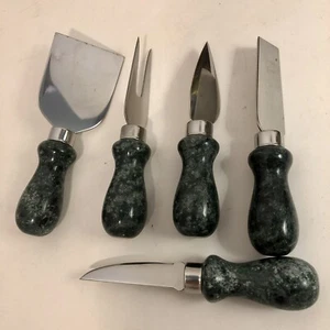 Green Marble Stainless Cheese Cutlery Set Of Five Hostess Charcuterie Holidays 5 - Picture 1 of 4