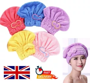 Quick Dry Hair Turban Hair Drying Towel Wrap Turban Head Hat Bun Cap Shower - Picture 1 of 3