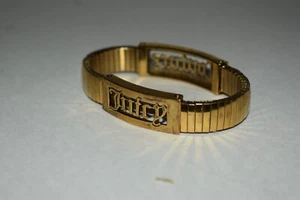 Cool Juicy Couture Gold Tone ID Style Bracelet With Stretchy Watch Style Band  - Picture 1 of 24