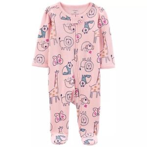 NEW 1pc CARTER'S Pink ANIMALS Sleep & Play PJS Pajamas Size 9 mo NWT
