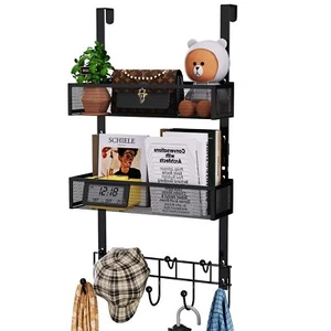 Over-the-Door Hanger Coat Hooks & Baskets Black for Bathroom Kitchen Bedroom - Picture 1 of 7