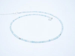 Himmelblau Topas 2-3 mm facettierte runde Edelstein Perlen handgefertigte Halskette 18 Zoll - Bild 1 von 12