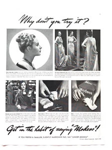 Modess Sanitary napkins 1938 Ringlet Hairstyle New Gown Vintage Print Ad - Picture 1 of 2
