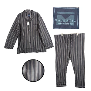 Majestic Pajama Set Mens 2PC Large Striped Shirt Pants Casual Lounge Sleepwear - Picture 1 of 19