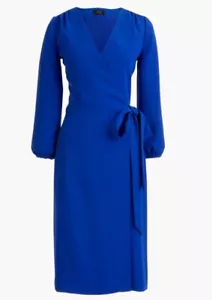 NEW! J. Crew Blue Wrap Dress In 365 Crepe Size 00 Business Formal Dress - Picture 1 of 6