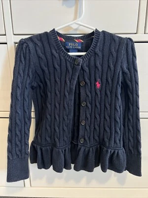 Polo Ralph Lauren Niñas Peplum Suéter Cárdigan Niños Pequeños Talla 5 Azul Marino Foto 1 de 4