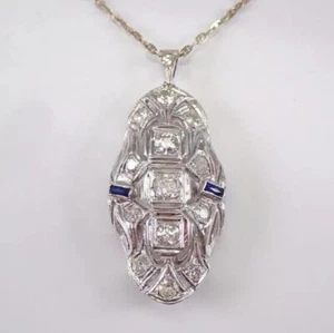 1,3 kt runder Laborgefertigter Diamant Art Deco Damen Anhänger 14 K Weißgold vergoldet - Bild 1 von 4