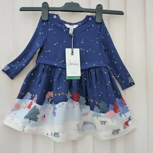 Joules*Baby Girl Merrie Mock Dress *Starry Woodland Sky* 9-12 mnts RRP 39.95 - Picture 1 of 7