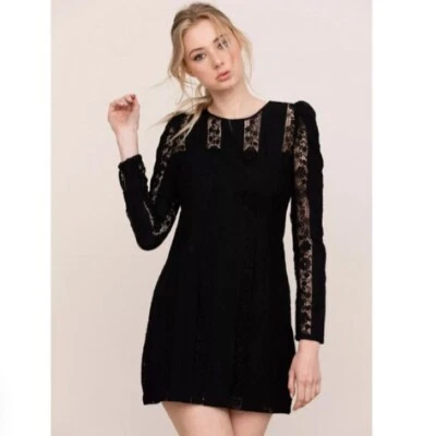 Yumi Kim Good Timing Floral Dress XS NWT Black Long Sleeve Crew Casual  Lace - Image 1 of 4