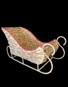 Vintage Woven Sleigh Christmas Holiday Decor 18”x9.5” - Picture 1 of 7